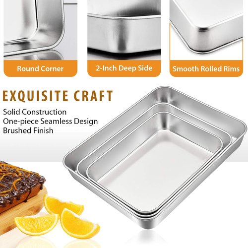 E-far Baking Pans Set - 3-Piece Stainless Steel Bakeware with 9-Inch Square Cake Pan & Easy Clean Design