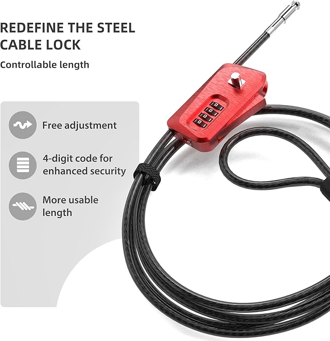 UP Security 6ft Python Cable Lock for Bike, Bicycle, Electric Scooter, Trail Camera, 4 Digit Combination Lock Outdoor Use, Heavy Duty Anti Theft, Retractable Locking Cable for Trail Cam, eBike, Kayak