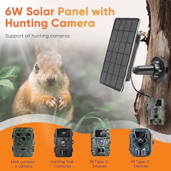 Trail Camera Solar Panels,3W Solar Kit Build-in 5000mAh Rechargeable Battery, Hunting Accessories for IP66 Waterproof, 5V Solar Power for Trail Camera