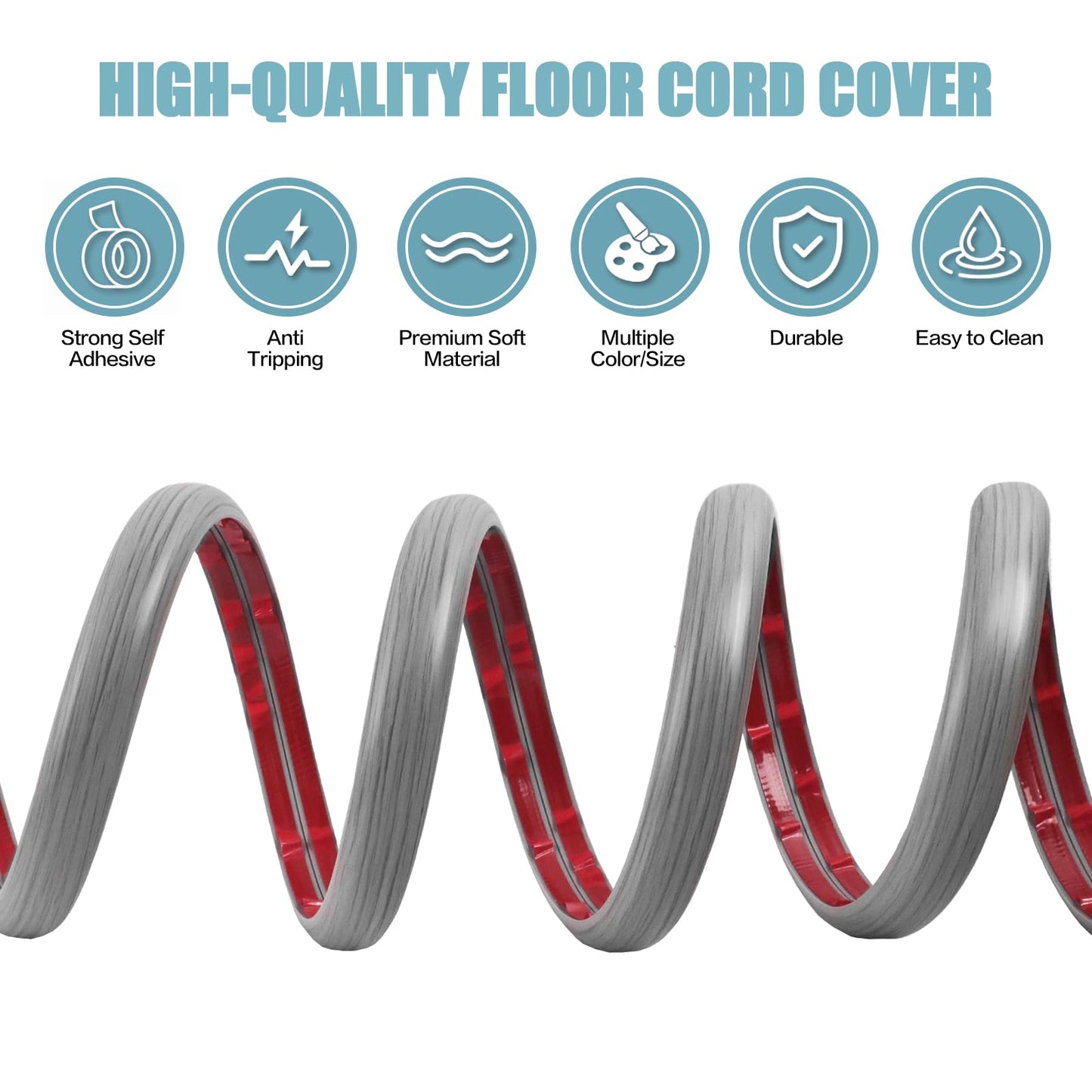 Floor Cord Cover Self Adhesive Cord Hider,10FT Cable Management, Extension Strip Protector for Wires, Prevent Cable Trips for Offices, Gyms, Exhibitions Cavity:0.39"(W) x 0.27"(H) Gray Wood