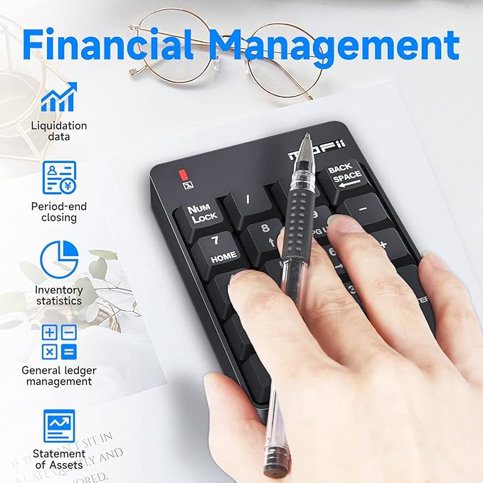 MOFII Number Pad - Black Wireless 2.4G Numeric Keypad Silent 19 Keys USB Keypads, Portable Financial Accounting Numpad 10 Key for Laptop/Notebook/Surface Pro/PC