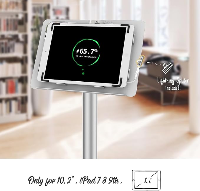 Beelta Tablet Floor Stand Compatible with 10.2" iPad 7 8 9, Rotate Lockable Metal Tablet Enclosure+Aluminum Pole+Metal Base - BSF302WT