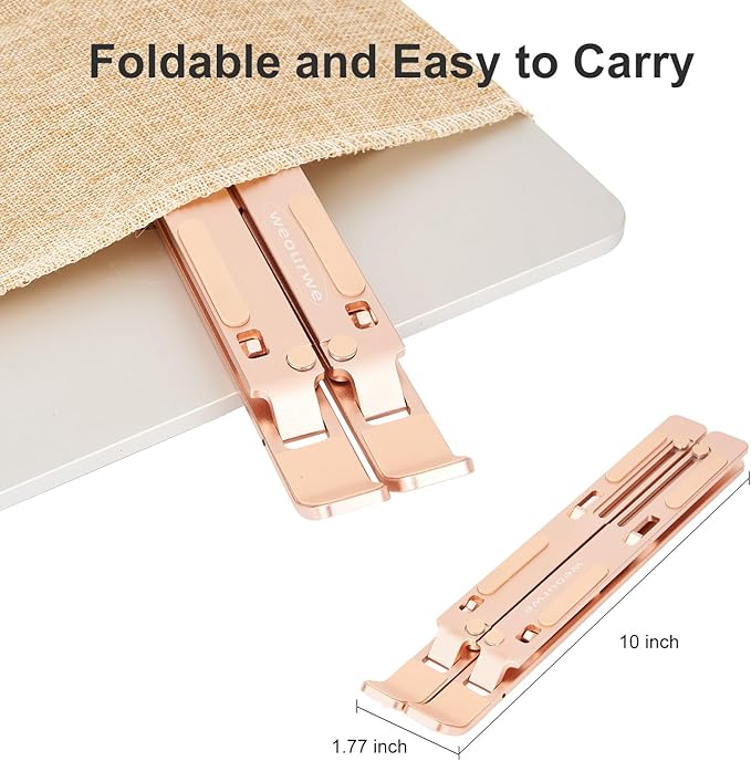 weourwe Ergonomic and Foldable Laptop Stand for Desk, Adjustable Riser, Fits All Laptops and Notebooks up to 17,Ultra-Thin,Ventilated Cooling,ABS+Silicone,Gold.