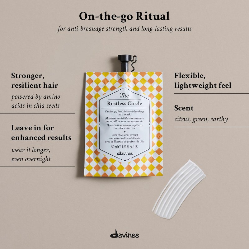 Davines The Restless Circle, Invisible Hair Mask for Active Lifestyles - Protects from Mechanical Damage & Breakage with Chia Seed Extract - Works During Exercise or Activity, 1.69 Fl Oz
