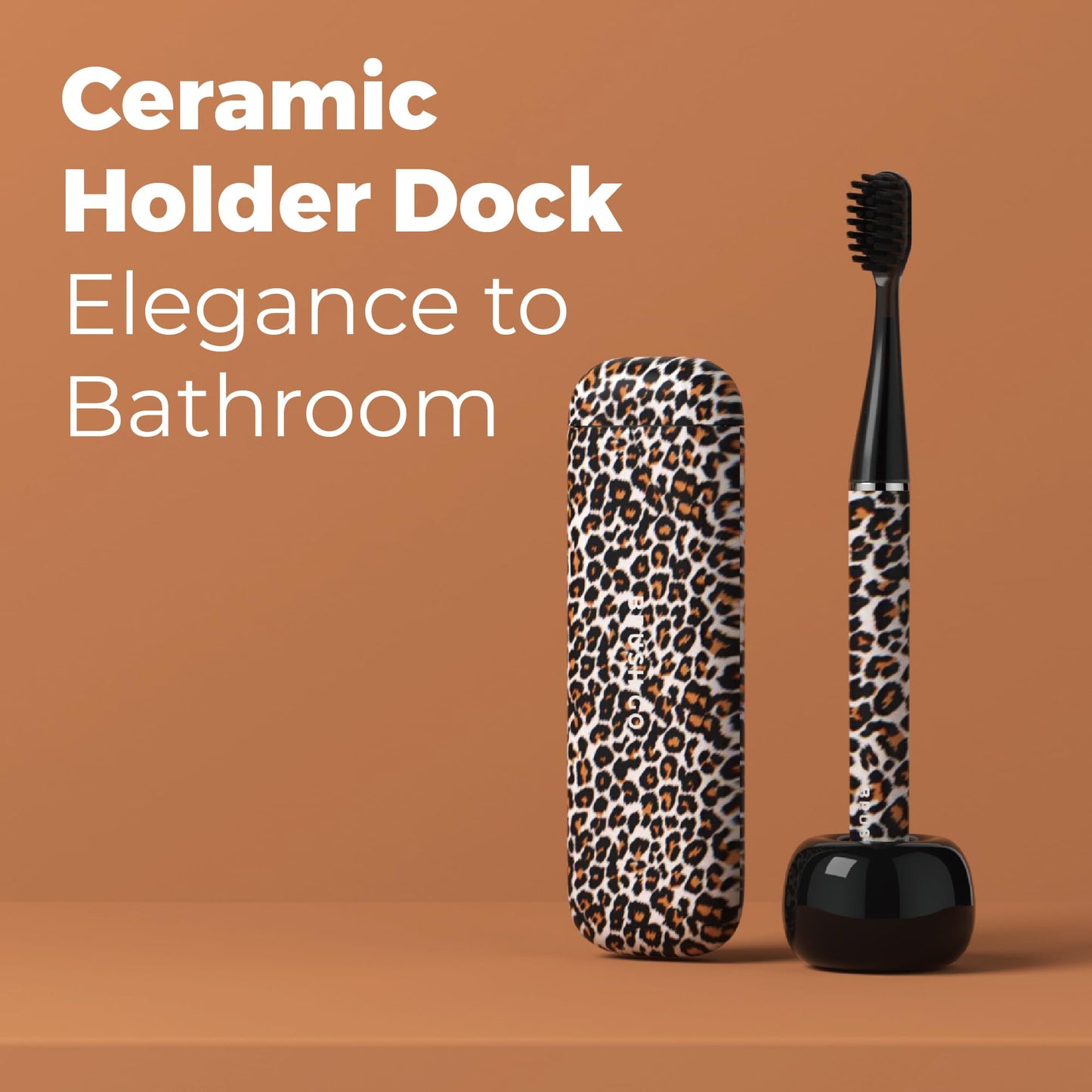 MIPOW Brush GO SlimPro i4 Electric Toothbrush Rechargeable Smart Ultra Sonic 3 Modes, Travel Case & Ceramic Dock, 60Day Battery Soft Bristles 2 Heads IPX7 Waterproof, Color-Leopard Edition