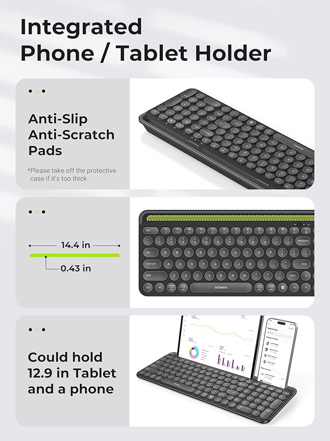 seenda Bluetooth Keyboard and Mouse for iPad, CTU-301 Wireless Multi-Device Connection Bluetooth+2.4G Keyboard Mouse Combo with Tablet Holder for iPad/MacBook/Windows, iOS/Android/Phone, Black
