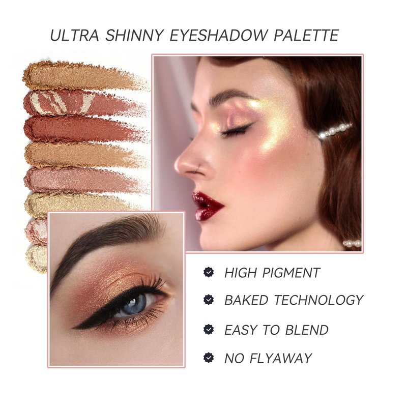 K'APEINE 8 Colors Baked Powder Palette, Pink Gold Brown Face Highlighter Eyeshadow Blush Contour Makeup Palette All Face Baked Makeup Kit Blendable Highlighter for Women Daily, Parties,Festivals-02#