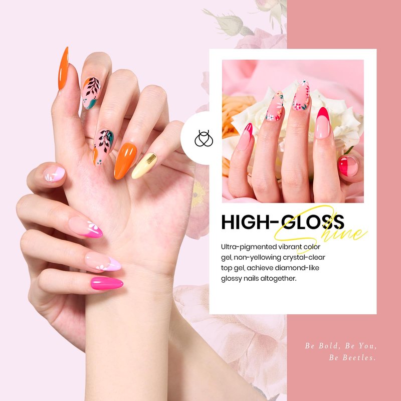 Beetles Summer Gel Nail Polish Set - 36 Colors Verse of Flower Gel Nail Kit, Pink White Black Red Purple Blue Yellow Gel Colors & 3Pcs Base Top Coat Soak off UV Home Salon Gift for Women