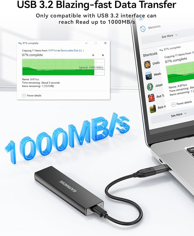 GARMESE 1TB External SSD - Up to 1000MB/s Read Speed USB 3.2 Gen 2 Portable SSD, External Solid State Drives with Type-C Cable for PC Mac Game Console