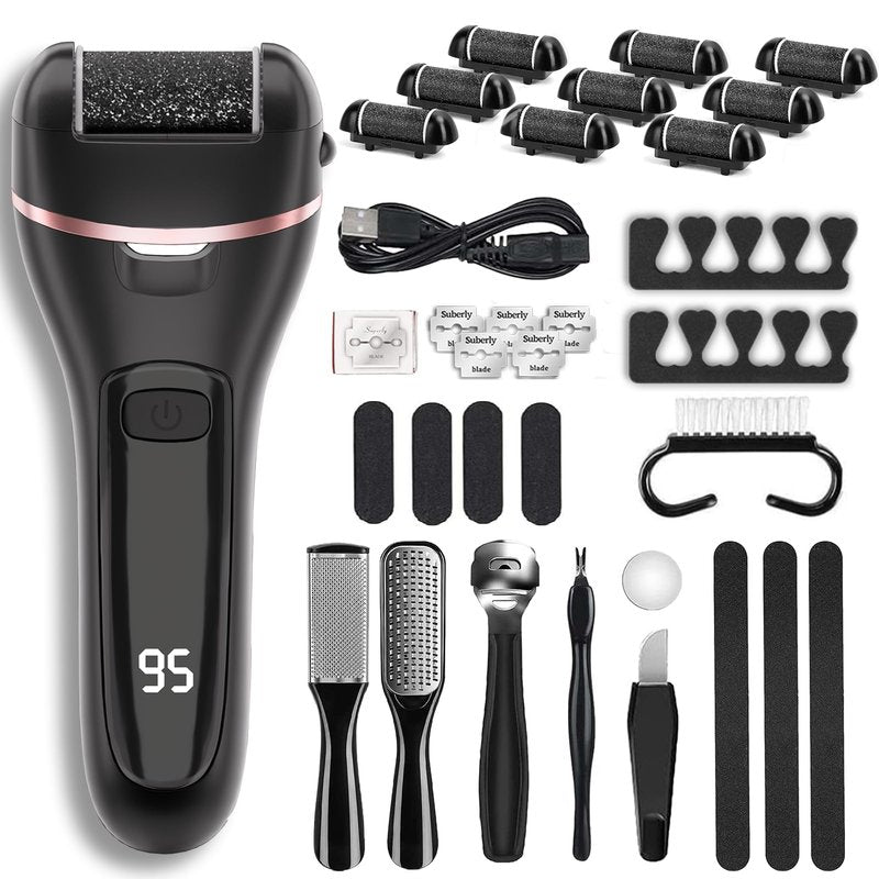 Wea&Hea Electric Callus Remover for Feet, 30 in 1 Professional Pedicure Kit with 9 Roller Heads, 2-Speed Rechargeable & Waterproof Foot File - Ultimate Foot Spa Tools for Smooth Skin at Home