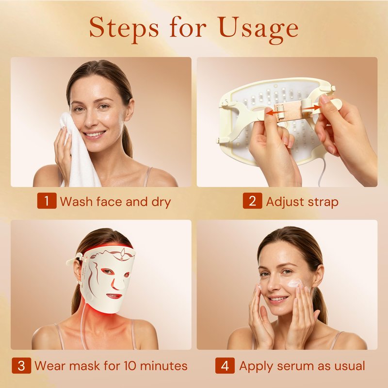 SMOOTHPRO Red Light therapy Mask for Face Wrinkles,Silicone Portable Led Facial Mask Light Therapy for Full Face Even Skin Tone,Fine Lines&Wrinkles,10- Min Treatment,Wired
