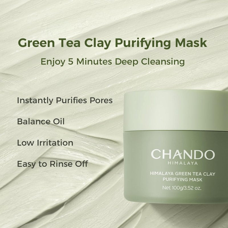CHANDO HIMALAYA Purifying Green Tea Mask(2Pack), Natural Facial Clay Mask Deep Pore Cleansing with Green Tea Extract and Portulaca Extract, for Clogged Pores, Detoxifies & Balance Oil, 7 fl.oz