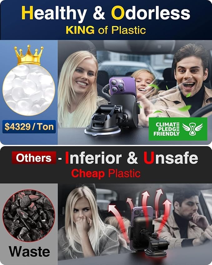 VANMASS Phone Holders for Your Car Ultimate Phone Mount Military-Grade Windshield Dashboard Vent【Newest Best Strongest】 Cell Phone Car Mount for iPhone 17 Pro Max 16 15 Samsung Android, Clear Black