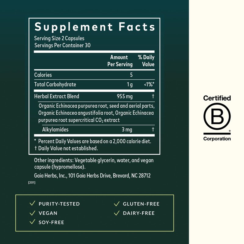 Gaia Herbs Echinacea Supreme - Immune Support Supplement - Echinacea Purpurea & Angustifolia Blend to Support Immune System* - 60 Vegan Liquid Phyto-Caps (30 Servings)