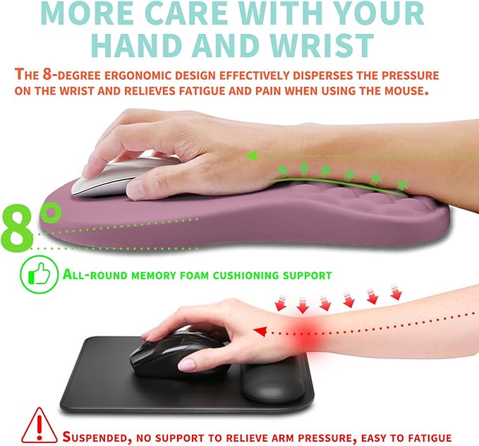 Kuosgm Ergonomic Mouse Pad Wrist Support with Memory Foam Massage Bulge, Carpal Tunnel Pain Relief Mousepad Wrist Rest for Mouse(12x8 inch, Dark Pink)
