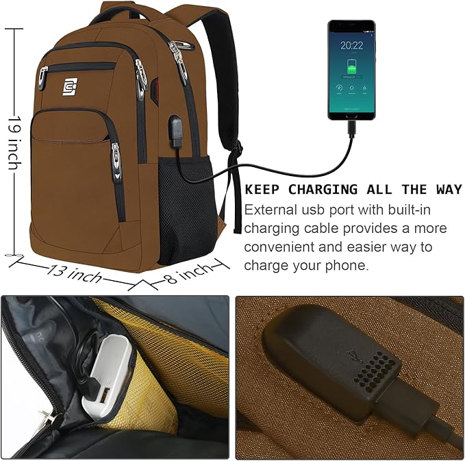 Volher Laptop Backpack,Business Travel Anti Theft Slim Durable Laptops Backpack,Water Resistant College Computer Bag for Women & Men Fits 15.6 Inch Laptop and Notebook-Brown