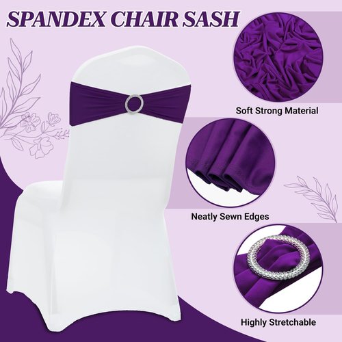 MDS Spandex Chair Sashes - Universal Fit Elastic Stretch Bows with Buckle Slider | 250 Pack - Purple