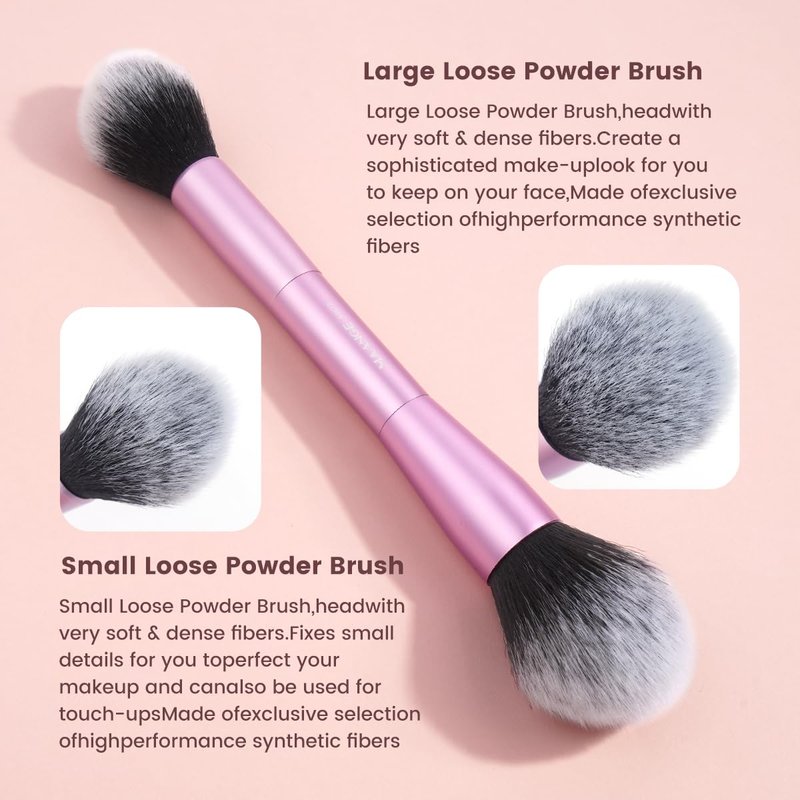 MAANGE 20 PCS Foundation Makeup Brush Set, Double-ended Kabuki Contour Brush for Liquid Powder Concealer Blending Blush Buffing Makeup Tools (Pink)