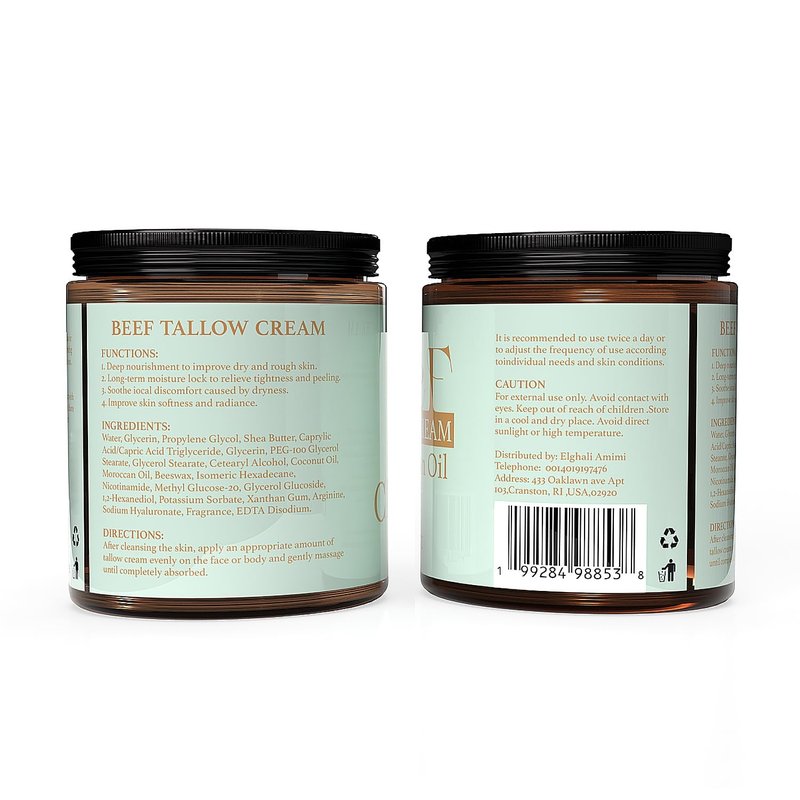 Beef Tallow for Skin - Organic Grass Fed Beef Tallow Balm, Whipped Beef Tallow for Face & Body, Moisturizer for Dry Skin, Shea Butter with Moroccan Oil (3.5 oz)