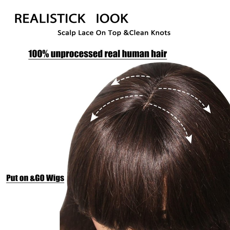 Savasana Bob Wigs for Black Women Human Hair Light Yaki Straight Brown Bang Wigs Glueless 8 Inch
