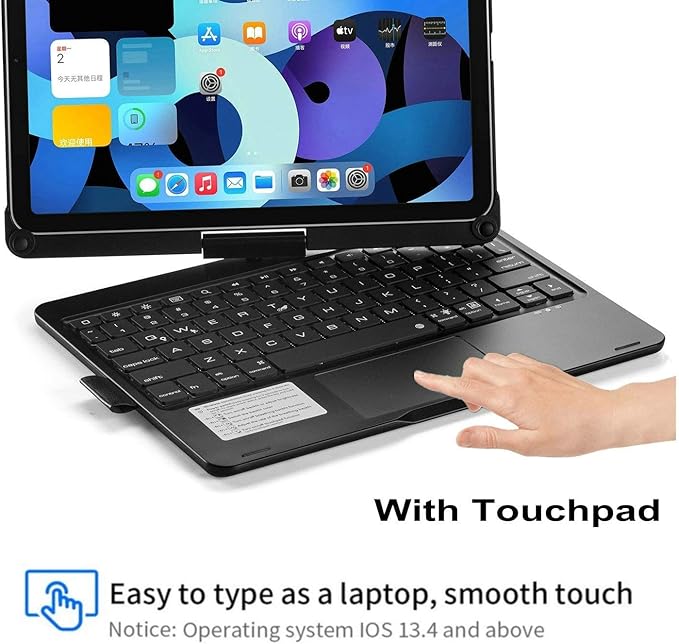 Rotatable Keyboard Case for iPad Air 11-inch M4/M3/M2 (2026/2025/2024), iPad Air 5th/4th Generation 10.9 Inch, Backlits Bluetooth Touchpad Keyboard Smart Cover with Pencil Holder, Black