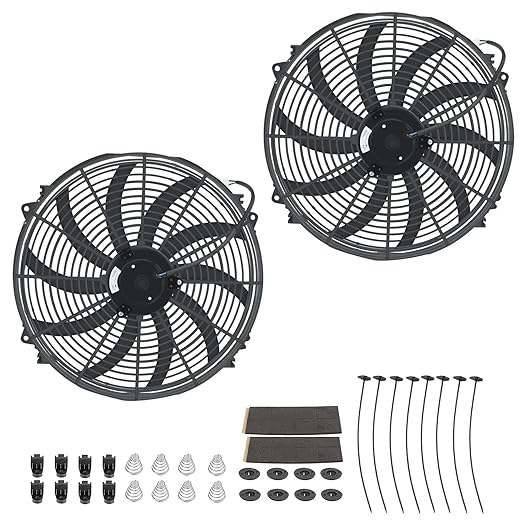 FSBCGT 2PCS 16 Inch Universal Slim Fan Push Pull Electric Radiator Cooling 12V 120W Mount Kit Black