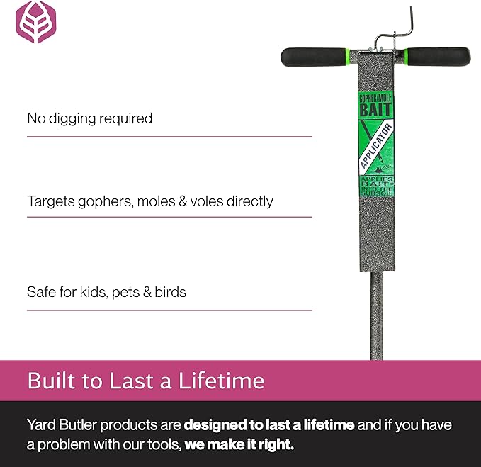 Yard Butler Mole & Gopher Bait Applicator, High Capacity, IGBA-1HC - Underground Bait Applicator Gardening Tool - Mole, Vole, Gopher, Pest Killer - Power-Coated Steel Construction - Easy to Use