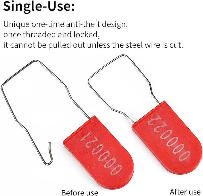 LeadSeals 1000PCS Plastic Padlock Security Seals Metal Wire Padlocks Electric Meter Seal Disposable Anti-Tamper Lock Numbered Anti Tamper Tag Hasps Red