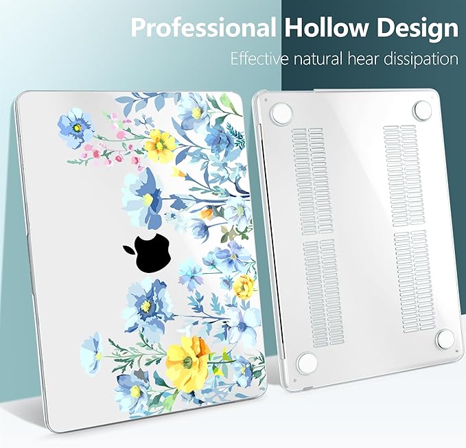TWOLSKOO Compatible with MacBook Air 13 inch Case M5 2026 M4 2025 M3 M2 2024-2022 A3449 A3240 A3113 A2681, Plastic Hard Shell & Keyboard Cover for MacBook Air 13.6 inch Case, Blue Flowers