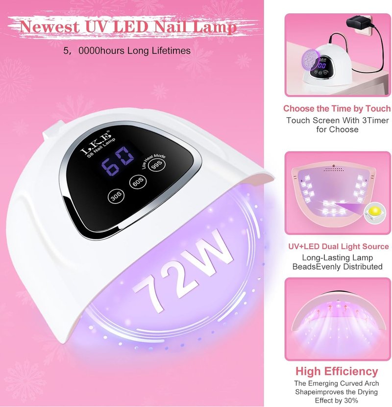 LKE UV Light for Gel Nails, Nail Dryer UV Nail Lamp 72W for Gel Polish Light with 3Timer and Sensor Professional for Solon and Nail DIY in Home Use (White)