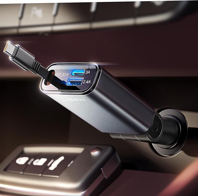 LISEN Car Charger USB C Fast Charge, [Single-Port] Retractable Car Charger USB C, RV Power Adapters for Women Men Phone Type C Charging for iPhone 17 Pro Max 16 15 Samsung S26 S25, MacBook Neo