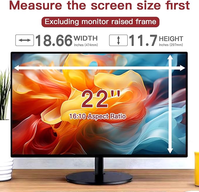 2 Pack 22 Inch Privacy Screen for Computer Monitor 16:10 Aspect Ratio, Eye Protection Anti Glare Computer Screen Cover, Removable Anti-Scratch Computer Screen Privacy Shield for 22''Widescreen
