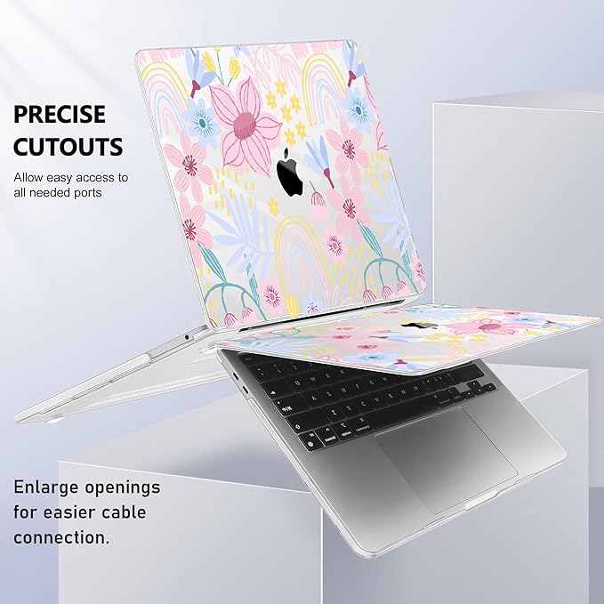 Lepeoac Case for MacBook Pro 13 inch Case M2 2022-2016 A2338 M1 A2251 A2289 A2159 A1989 A1708 A1706, Plastic Hard Shell + Keyboard Cover + Dust Plug, Florals