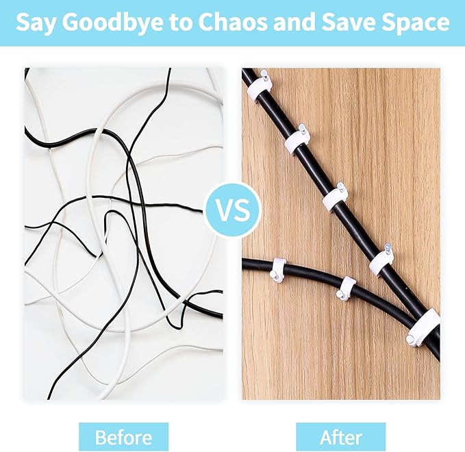 Abnii Cable Clips, 100 Pcs, 8mm, Wire Wall Clips with Steel Nails, Cable Management Organizer Clip, Cable Tacks Coax Holder Clip, RG6 RG59 CAT6 RJ45 Cable Cord Clips, White
