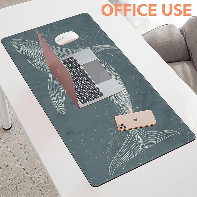 NIYLYNSYN Mouse Pad Large Hand Drawn Whale Non-Slip Gaming Desk Mat with Stitched Edge Laptop Keyboard Desk Pad for Work Home Gaming (35.4 x 15.7 Inches)