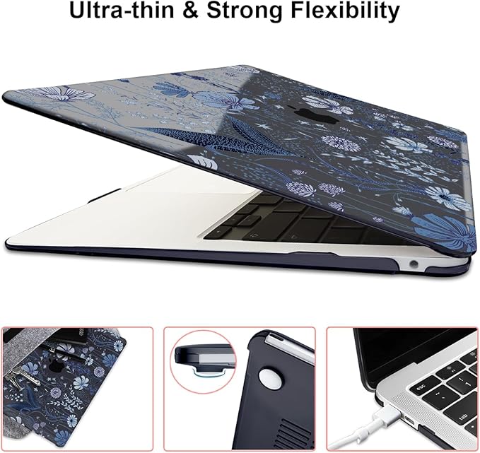 LCMOCICO for 2018 2019 2020 2021 MacBook Air 13 Inch Case M1 A2337 A2179 A1932, Pattern Plastic Hard Shell Case Cover for MacBook Air 13.3 M1 with Retina Display & Touch ID, Wild Flowers Black