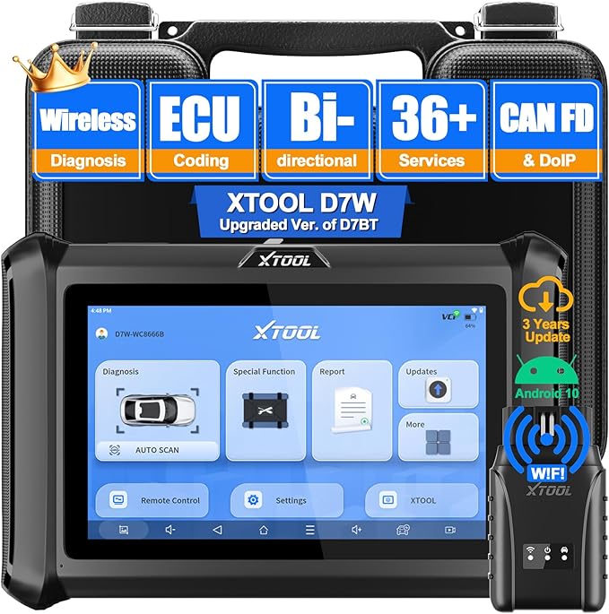 XTOOL D7W OBD2 Scanner Diagnostic Tool: 2026 Wireless Ver. of D7/D7S/D7BT, AI-Assisted Bidirectional Scan Tool with Full System Diagnostic, PMI, ECU Coding, 39+ Resets, CAN FD/DoIP, Scanner for Car