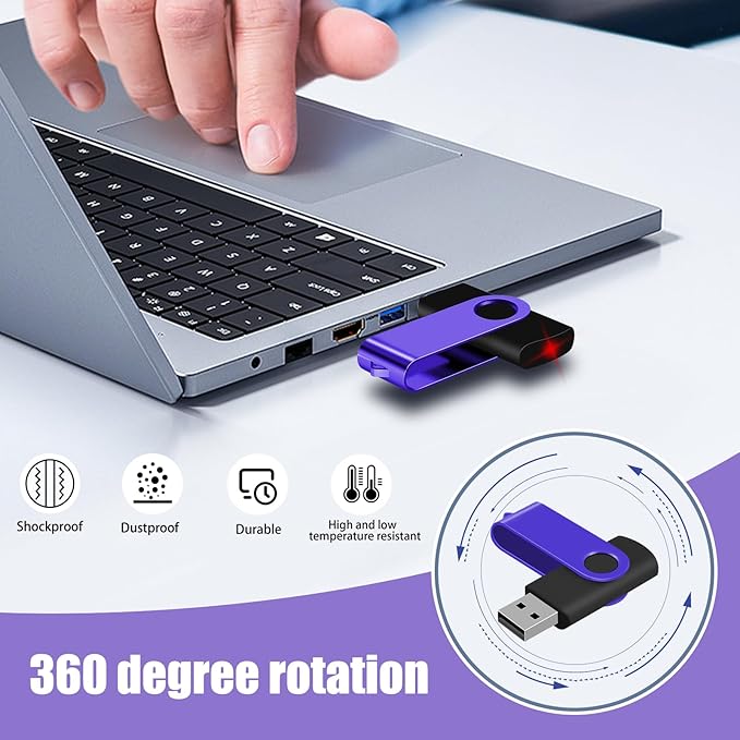 EASTBULL USB Flash Drive Bulk 1GB 20 Pack with Lanyards USB 2.0 Thumb Drive Bulk Memory Stick Swivel Pen Drive for Storage and Backup 1GB 20 Pack, Purple