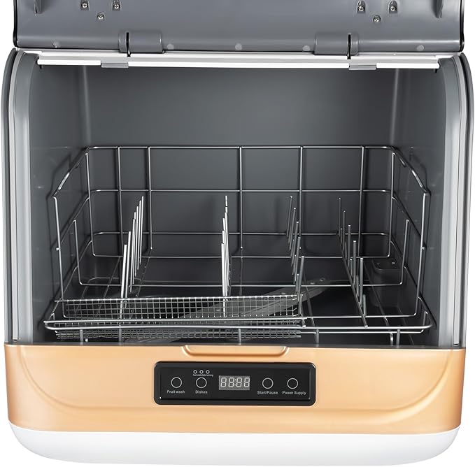 800W Portable Countertop Dishwasher,3 Washing Modes, 158℉ High-Temp, No Installation Needed, Compact Mini Dish Washing Machine with 8L Water Tank for 4-6 Sets Tableware (Type A - Gold)