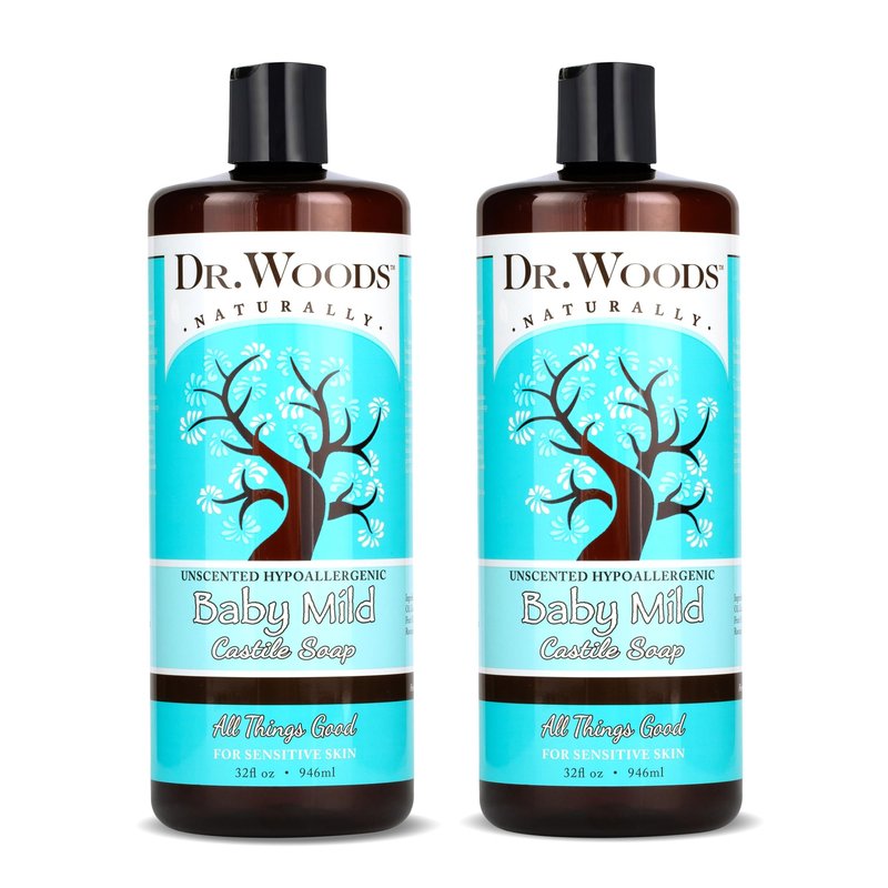 Dr. Woods Unscented Baby Mild Liquid Castile Soap - Natural Soap for Sensitive Skin, Gentle Cleanser with Hemp Oil and Vitamin E - Paraben, Sulfate, and Phthalate Free - 32 Fl Oz (Pack of 2)