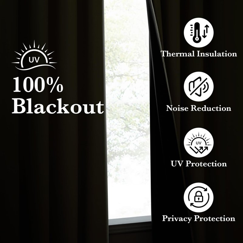NICETOWN 100% Blackout Muted Beige Curtains 84 inches Long, Grommet Energy Saving Thermal Insulated Window Treatments Lightweight for Bedroom/Home Office, W52 x L84, 2 Panels