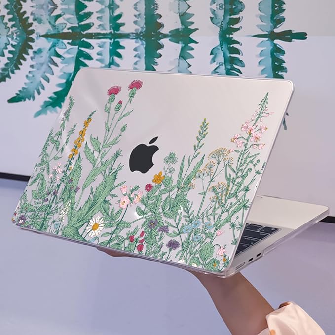 LCMOCICO for MacBook Air 13 Inch Case 2026 2025 2024 2023 2022 Release M5 A3449 M4 A3240 M3 A3113 M2 A2681, Scratch Resistant Plastic Hard Shell Case for MacBook Air 13.6 M5, Green Plants Flowers