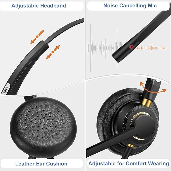 Arama USB Headset with Microphone for PC, Noise Cancelling & Audio Controls Ultra Comfort USB Headphone for Computer Laptop Pc Business Skype UC Webinar Call Center Office