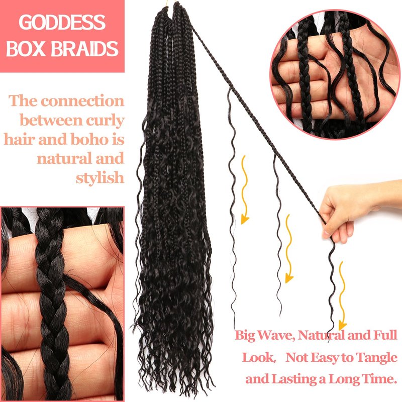 Box Braids Crochet Hair - 30 Inch Water Wave Boho Braids for Black Women | 9 Packs, 1B Color