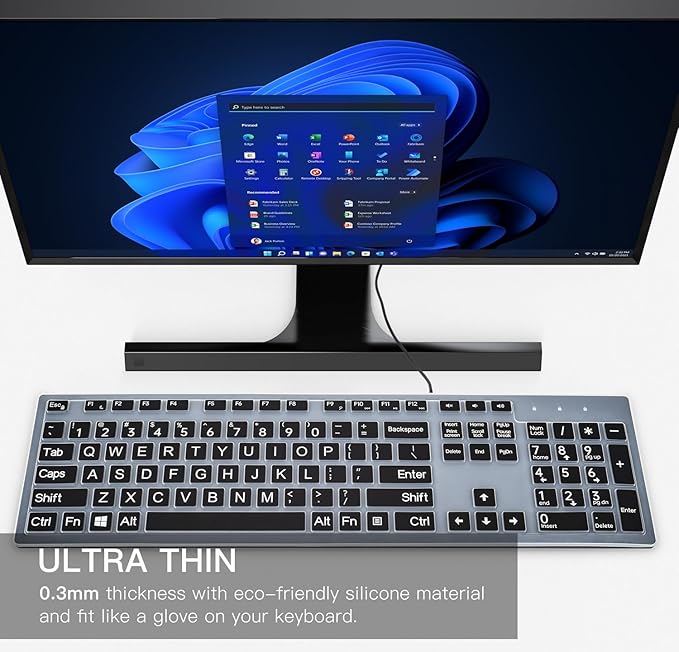 Keyboard Cover with Large Letters for DELL KB216 KB216b KB216t KB216d KB216p KM636 Wired & Wireless Keyboard, Dell Inspiron Desktop 24" 27" 5400 5490 7790 3475 3670 7450 7050 Keyboard Protector,Black