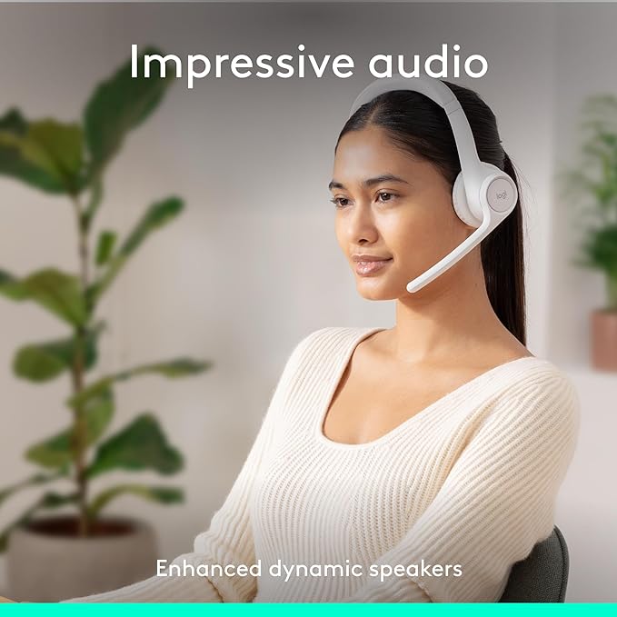 Logitech Zone 300 Wireless Bluetooth Headset with Noise-Canceling Microphone, Compatible with Windows, Mac, Chrome, Linux, iOS, iPadOS, Android – Off-White