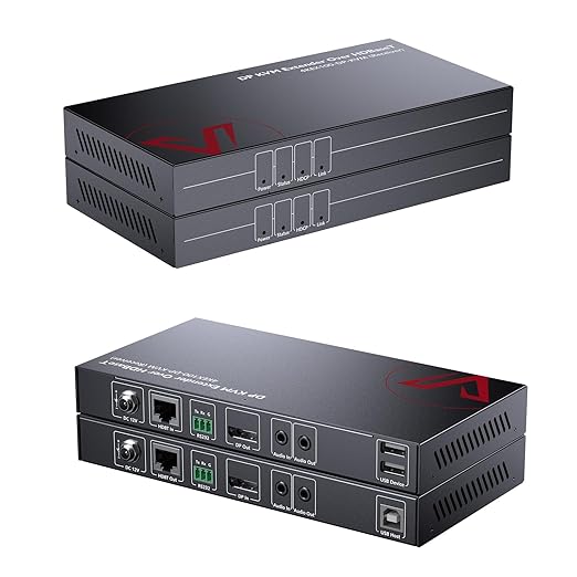 AV Access DisplayPort KVM Extender 330ft/100m, 4K@30Hz, Zero Latency, USB 2.0 Keyboard Mouse Control, HDBaseT PoE, RS232, EDID, for Server Room, Control Room
