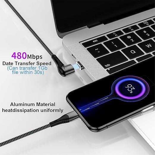 ZBF 100W USB C Magnetic Charging Cable, Right Angle Magnetic Phone Charger Cable(3 Pack, 5/5/5FT) 5A Fast Charging for Mac-Book Pro/Air, Pad Pro,Phone 17 16,14,13 Pro Max Galaxy S22