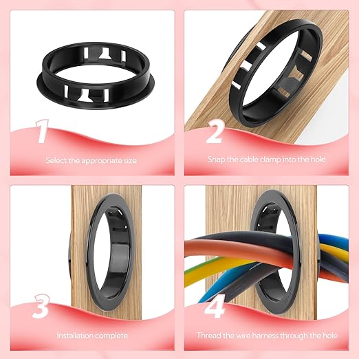 GAGIRA 30PCS 1" Black Cable Snap Bushing Grommet, Snap in Cord Bushing Protect Cables