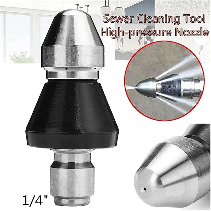 Sewer Cleaning Tool High Pressure Turbo Washer Nozzle Gutter Cleaning Tool Massage Clogged Pipes Opens Clogging Of Sewage Pipes(1 Front 6 Rear)